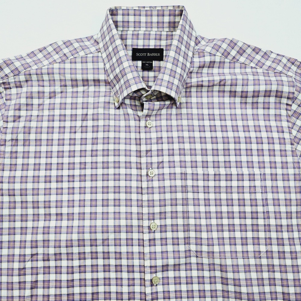 Scott Barber Mens XL Plaid Cotton Button Down Long Sleeve Shirt Purple Preppy - Picture 4 of 7